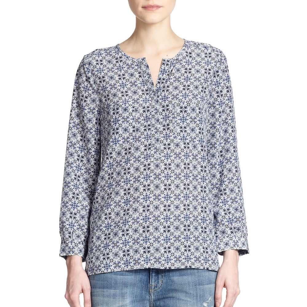 joie addie b floral printed silk split neck blouse